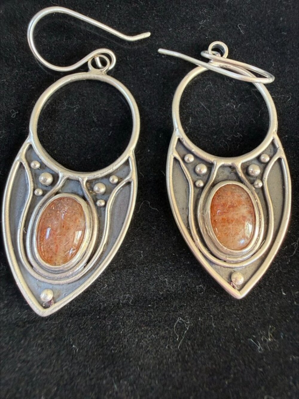 Acid Queen OOAK Voyager Shield Earrings Sunstone Sterling Silver Chandelier